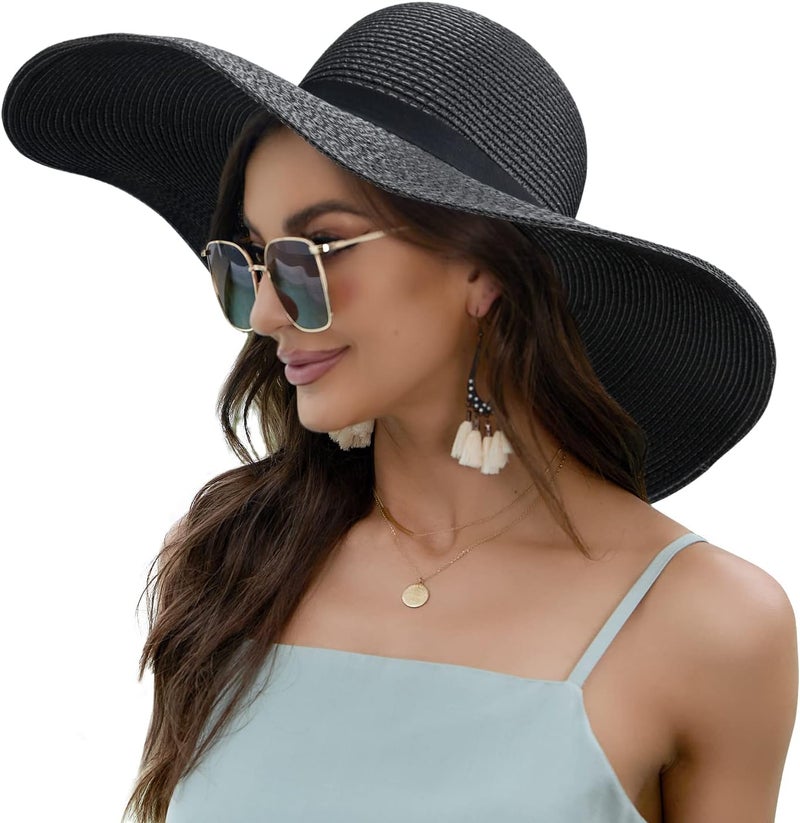 Naivlizer Women Wide Brim Sun Hat UPF50 Straw Summer Hat Floppy Beach Hat Roll-Up - Image 1